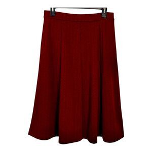 Land's End Midi Skirt SZ 6 P Red & Black Heringbone Zig Zag Pattern Pleated Zip